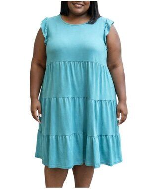 Camisa Size Large Dress Tunic Tiered Ruffle Sleeve Relaxed Aqua